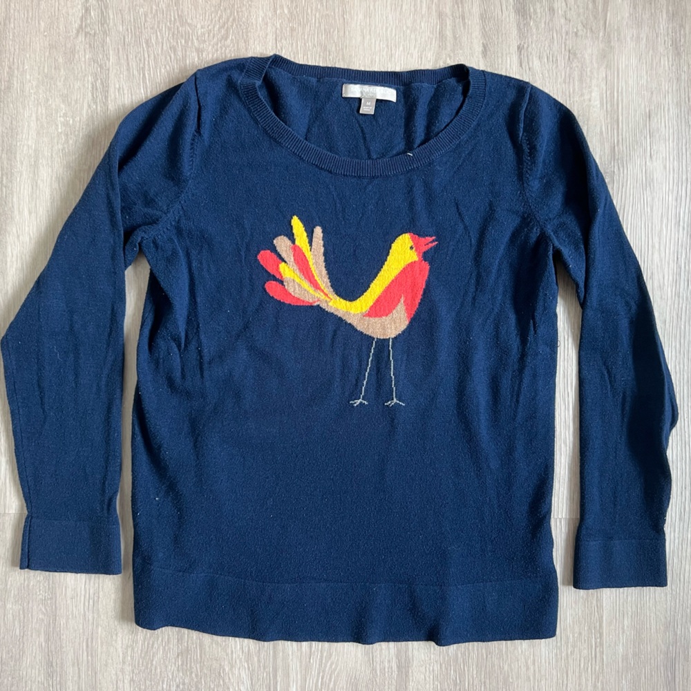 Banana Republic Bird graphic Blue Knit Sweater colorful Med